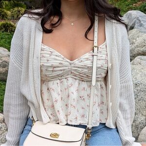 Hollister Cropped Cream/White Floral Babydoll Blouse
